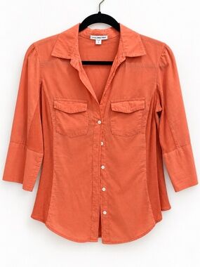 James Perse Coral Button Down Blouse 3/4 Sleeve Size 2